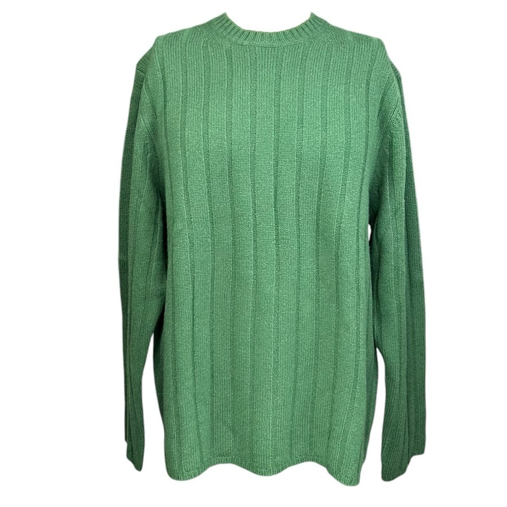 Gap XL Lambswool Ribbed Knit Sweater Crew Neck Green Vintage